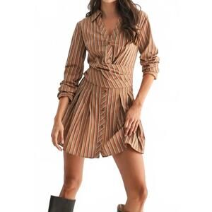 NEW MINT EXCLUSIVES leanne striped collared shirt dress in brown/navy stripe